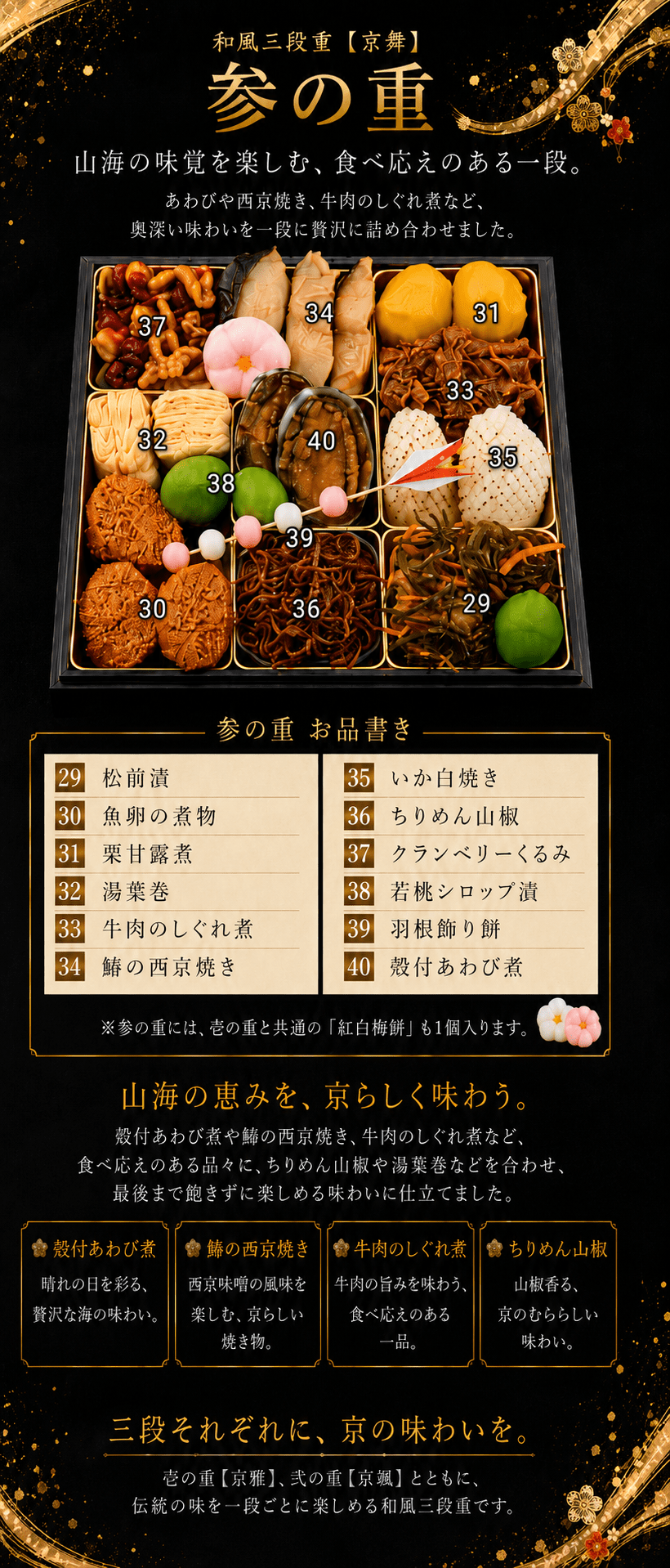 和風三段重 6寸3段 /全40品　　３~４人前（冷蔵）【送料無料】